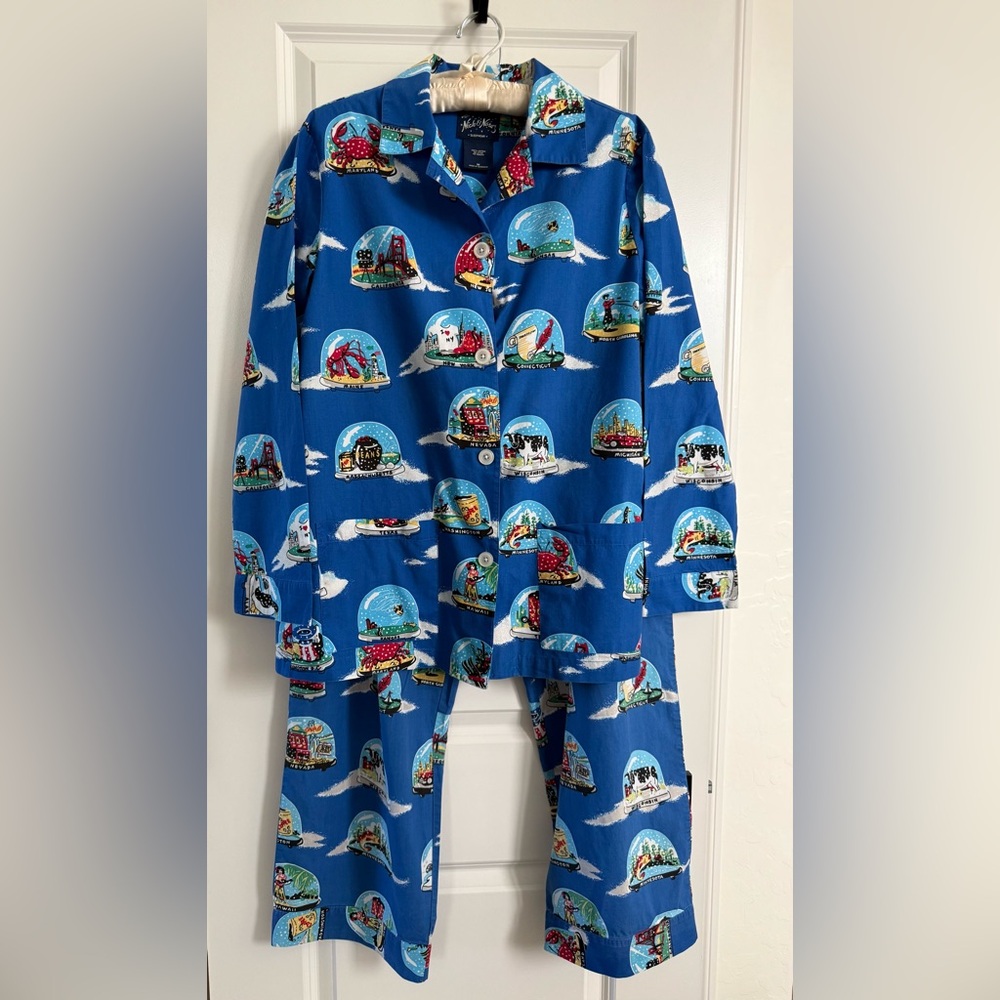 SET Vintage Nick & Nora snow globe 50 states USA pajamas shirt pants